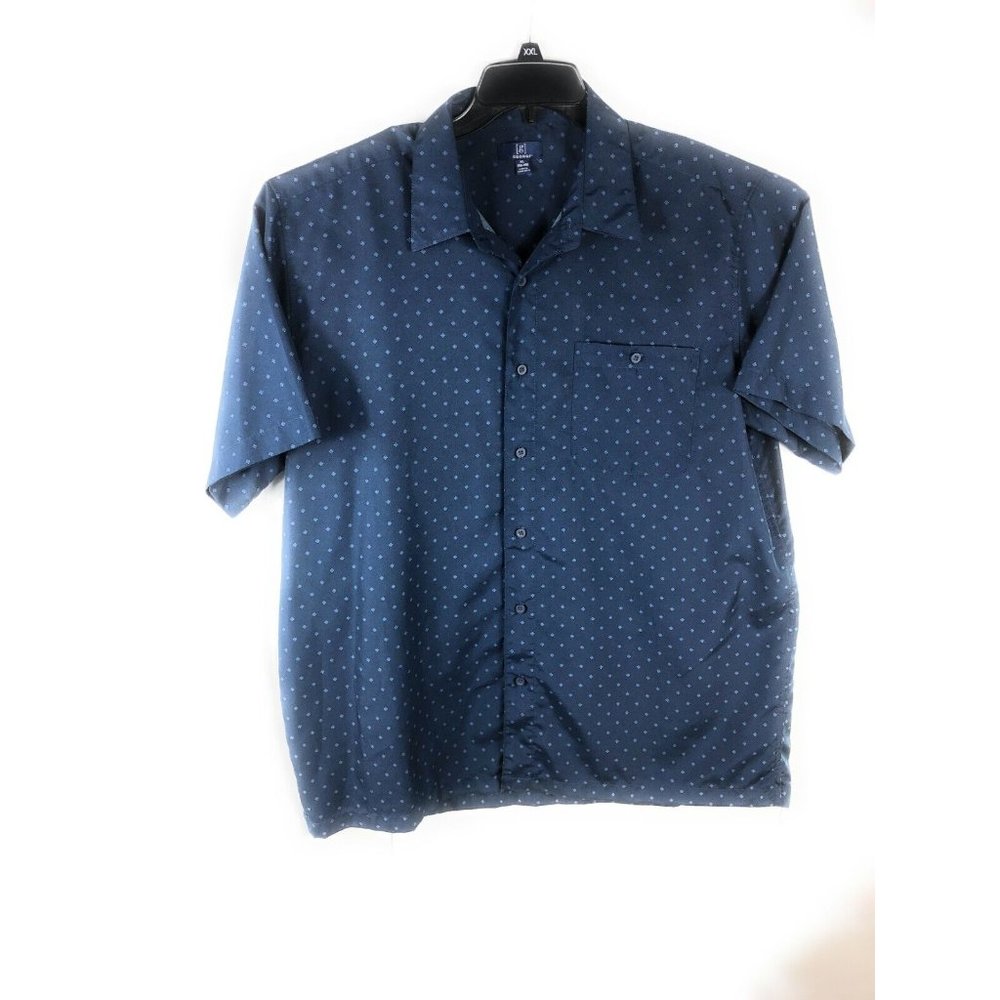 George Men's XL Short Sleeve Button Up Blue Pattern Polyester Casual Shirt A24